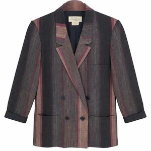 Vintage Striped Double-Breasted Blazer in Black, Burgundy and Tan